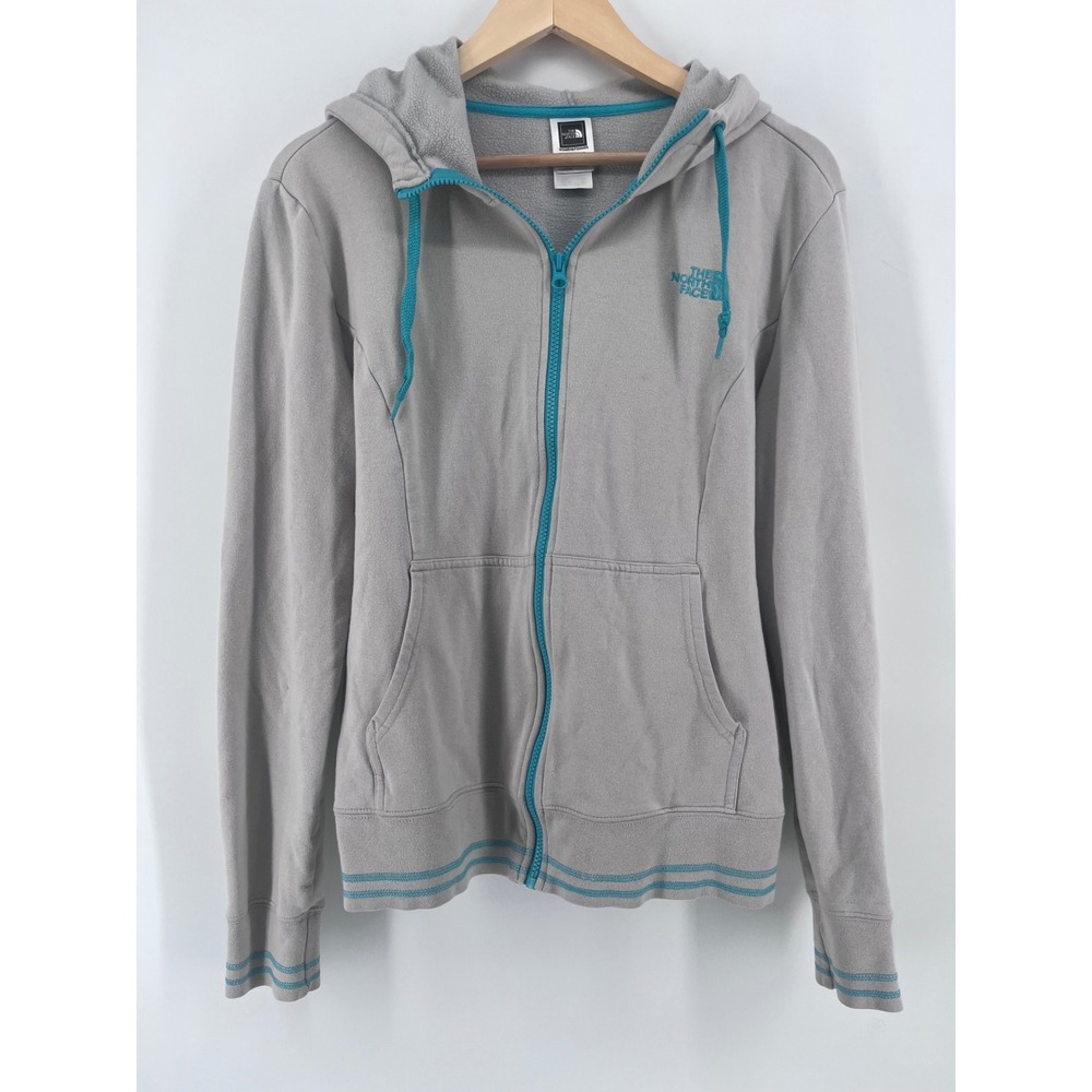The North Face Womens Gray Teal Full Zip Fleece Hoodie L Activewear Outdoors